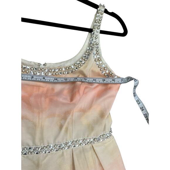 Carmen Marc Valvo Pearl Embellished Peach Ombre Cocktail Dress Sz 6 - Picture 11 of 14